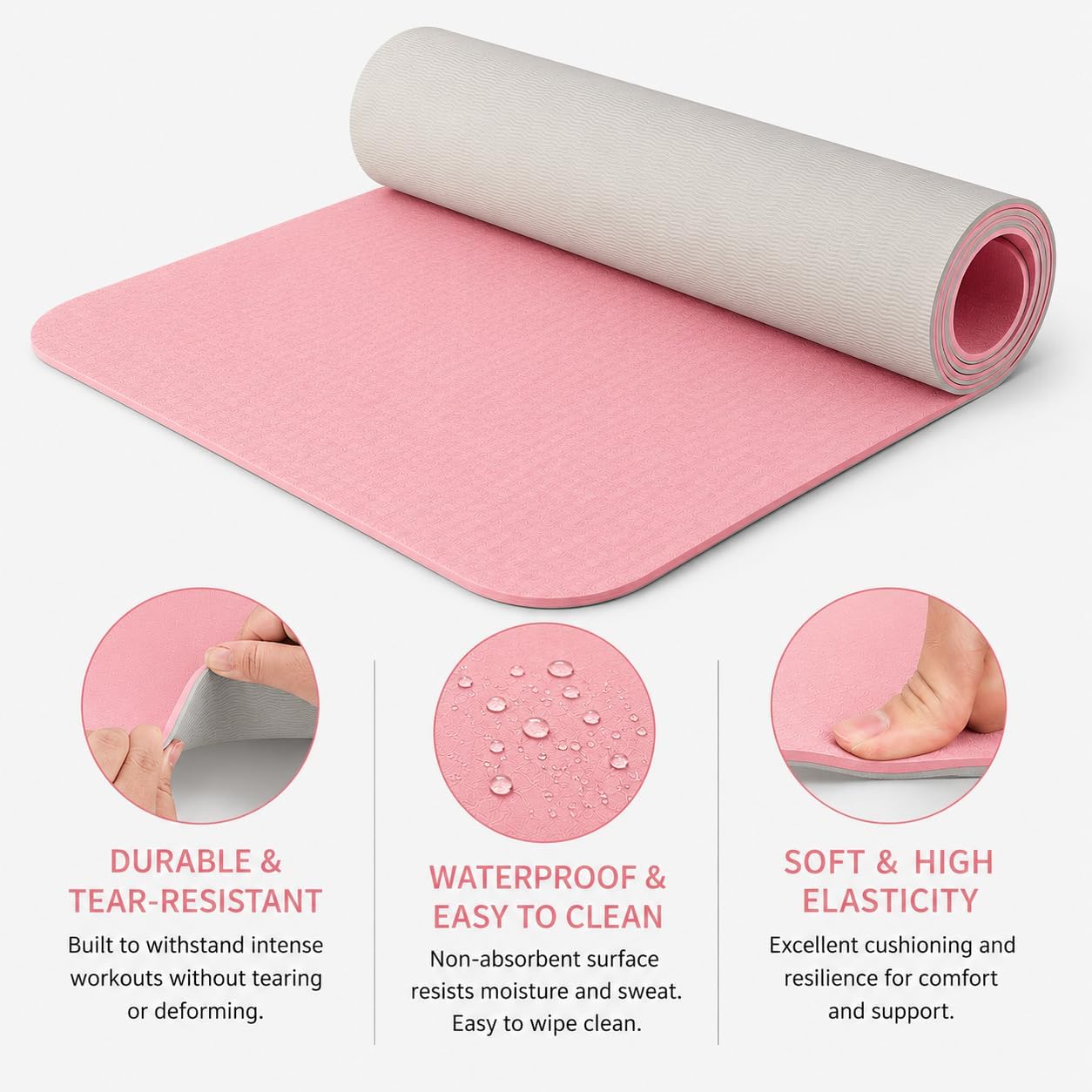 Thick TPE Yoga Mat, Non-Slip Eco-Friendly Exercise Mat with Carrying Strap for Yoga, Pilates and Home Workouts, Standard and Extra Wide Options