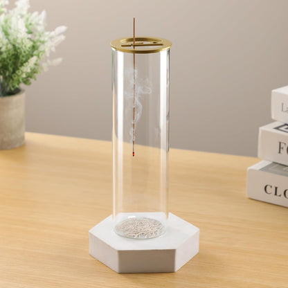 Ceremony Incense Holder, Wooden Incense Holder for Sticks with Glass Ash Catcher, Anti-ash Incense Burner with 20 Incense Sticks and a Ash Brush for Meditation Yoga Spa Room Decor