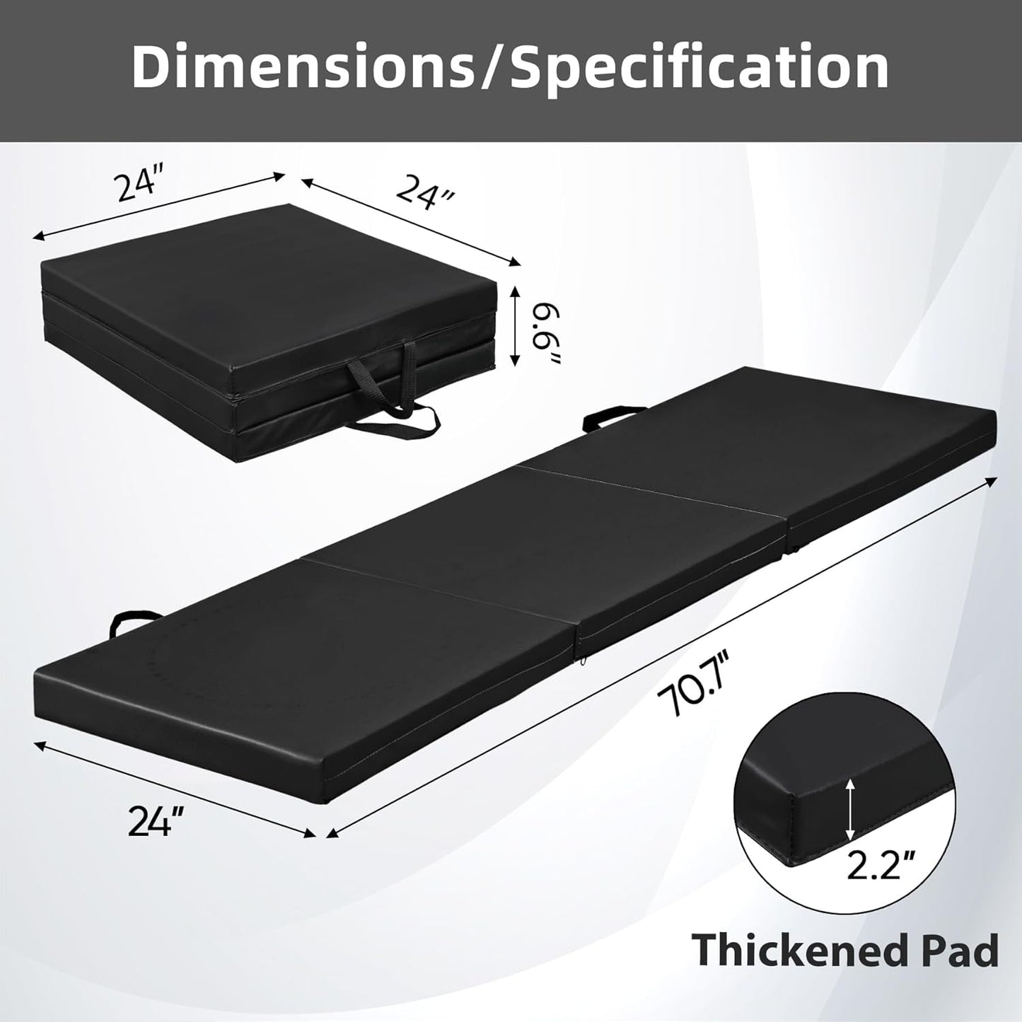 ZENY 2’’ Thick Tri-fold Folding Gym Exercise Mat Extra Thick Gymnastics Mat Tumbling Mat with Carrying Handles for Home Workout, Core Workouts, Stretching, MMA, Yoga