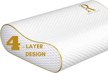 Royal Therapy Memory Foam Pillow, Queen Neck Pain Relief, Contour Cervical Pillow, for Neck and Shoulder Pain, Side, Back and Stomach Sleeper, 24x14x5 inches