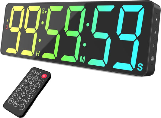VOCOO 15.7" Large Digital Wall Timer with 99H Countdown, Count Up, Clock and Remote Control, 18 Colors RGB Wall Clock for Office, Home Decor, Kitchen, Living Room, Gym, Classroom