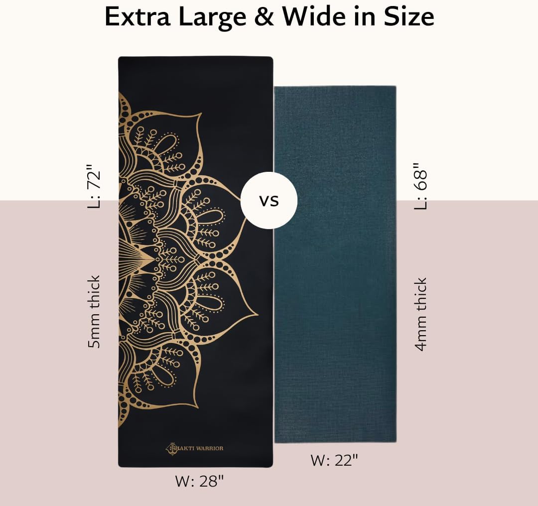 Shakti Warrior Shanti PU Yoga mat - Artist Designed, Premium eco friendly mats, Non Slip, Non Toxic, Great for Regular & Hot Yoga, Pilates and Work out (72 inch x 28 inch x 5mm Thick)k out (72 inch x 28 inch x 5mm Thick)