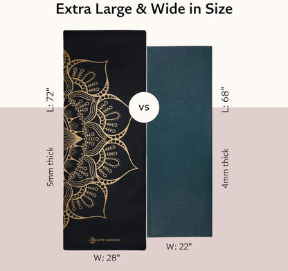 Shakti Warrior Shanti PU Yoga mat - Artist Designed, Premium eco friendly mats, Non Slip, Non Toxic, Great for Regular & Hot Yoga, Pilates and Work out (72 inch x 28 inch x 5mm Thick)k out (72 inch x 28 inch x 5mm Thick)