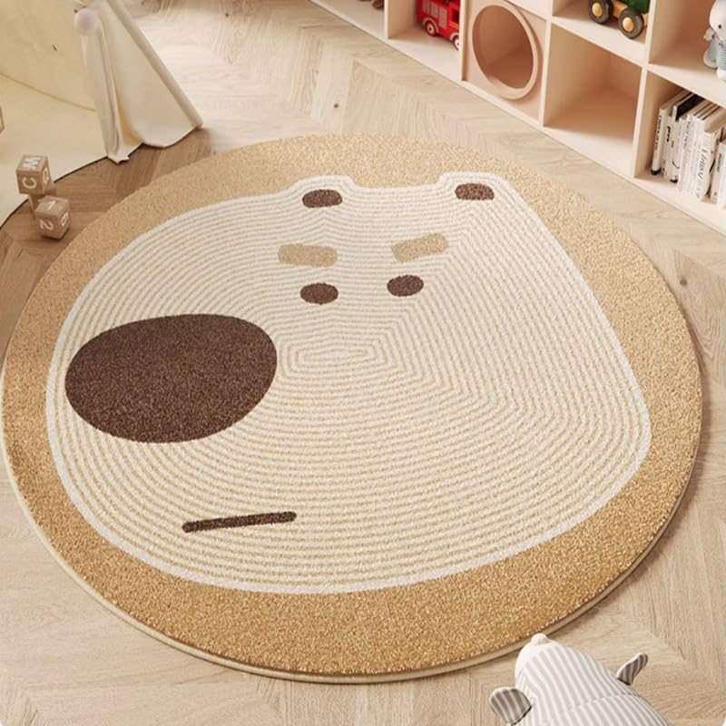 Poowe Cute Animals Kids Room Rug,39.4" Round Washable Area Rugs Rabbit Rug Nursery Rug for Baby Boys Girls Play Mat Floor Carpet Non Slip Soft Rugs for Living Room Bedroom Playroom Classroom