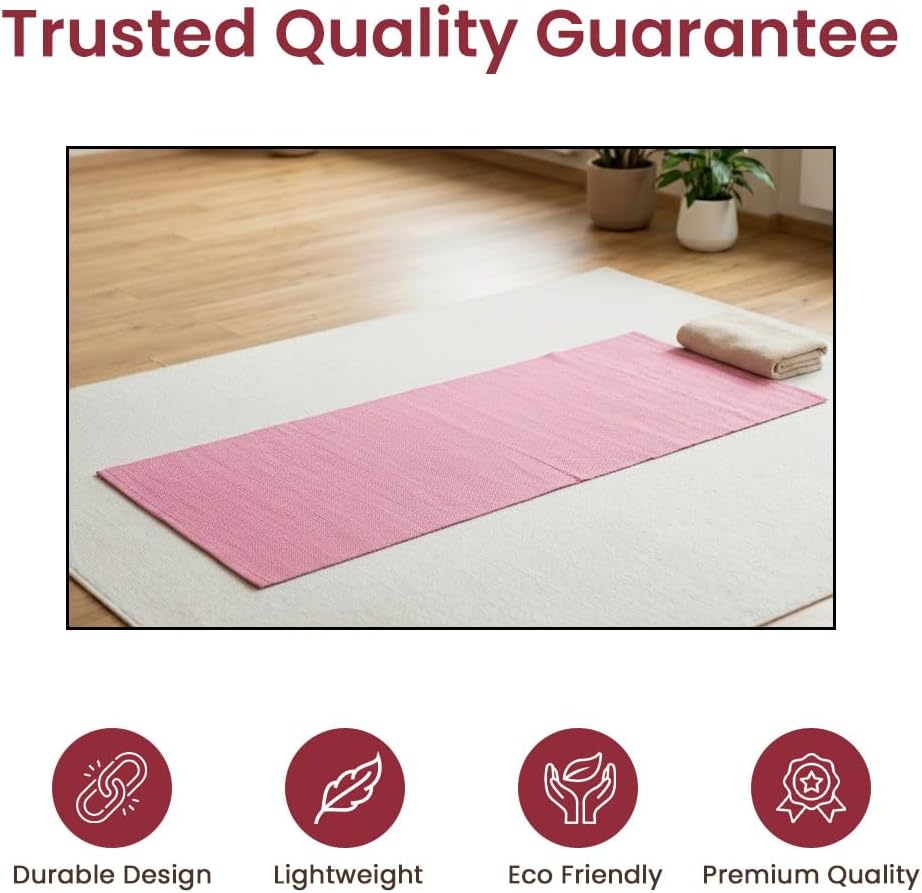 LFH Home Handmade Cotton Yoga Mat Cotton Rug picnic mat For Exercise, Workout, Fitness - Perfect Heavy Quality Eco Friendly Natural Cotton Woven Reversible Yoga Mats for Men & Women - 72x26 Inch.