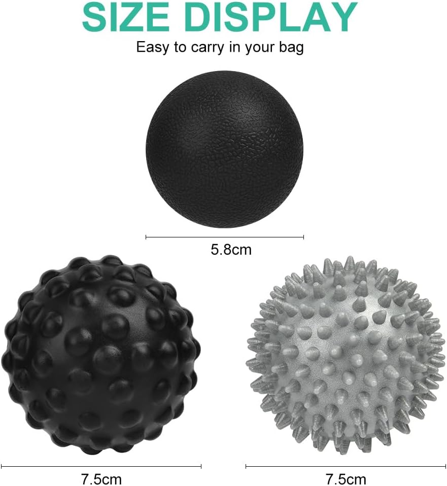 URAQT Spiky Massage Ball Set, 2 Pack Physical Therapy Massage Balls, Hard Lacrosse Ball & Spiky Massage Ball for Myofascial Release and Trigger Point Deep Tissue Massage (Red)