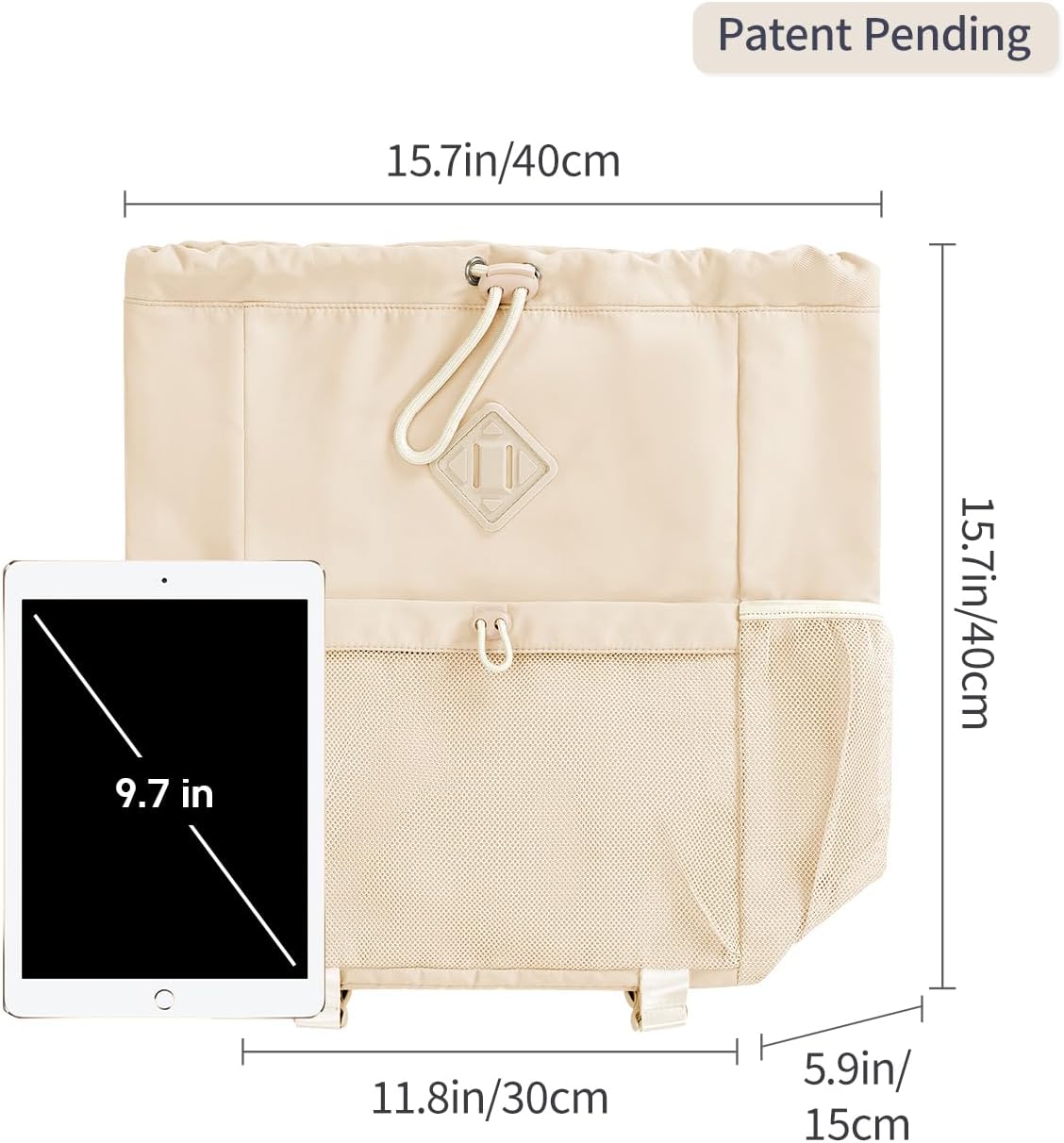 WANDF Drawstring Backpack for Women, Lightweight Gym Bag with Yoga Mat Strap, Water-Resistant String Backpack with Mesh Pocket (Grey, Patent Pending)