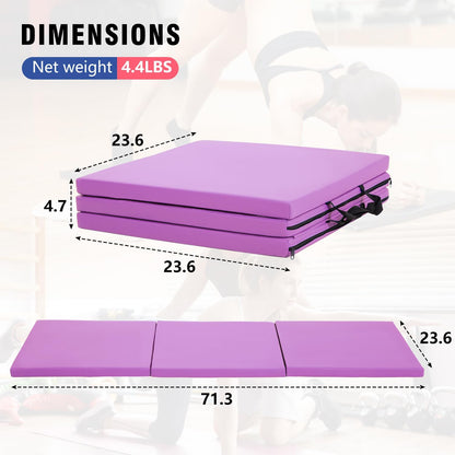 Gymnastics Tumbling Mat Portable Gymnastics Mat Foldable Tumbling Mat 2ft W 6ft L/4ft W 6ft L/4ft W 8ft L/4ft W 10ft Exercise Mat Yoga Mat with Carrying Handles for Yoga Gymnastics