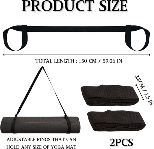 FENMORE 2 Pcs Yoga Mat Straps, Black Yoga Mat Straps For Women and Men, Yoga Mat Carrying Strap Sling, Adjustable Loops for all Mat Sizes Multipurpose Lightweight (Mat Not Included)