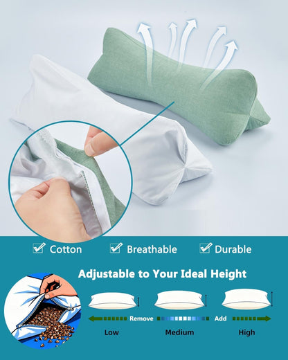Cervical Buckwheat Roll Pillow for Sleeping,15.7"x5.9" Buckwheat Hulls Pillows Filling, Triangle Pillow for Neck Support Yoga Bolster, Adjustable Fill for Neck Pain Relief,Gray