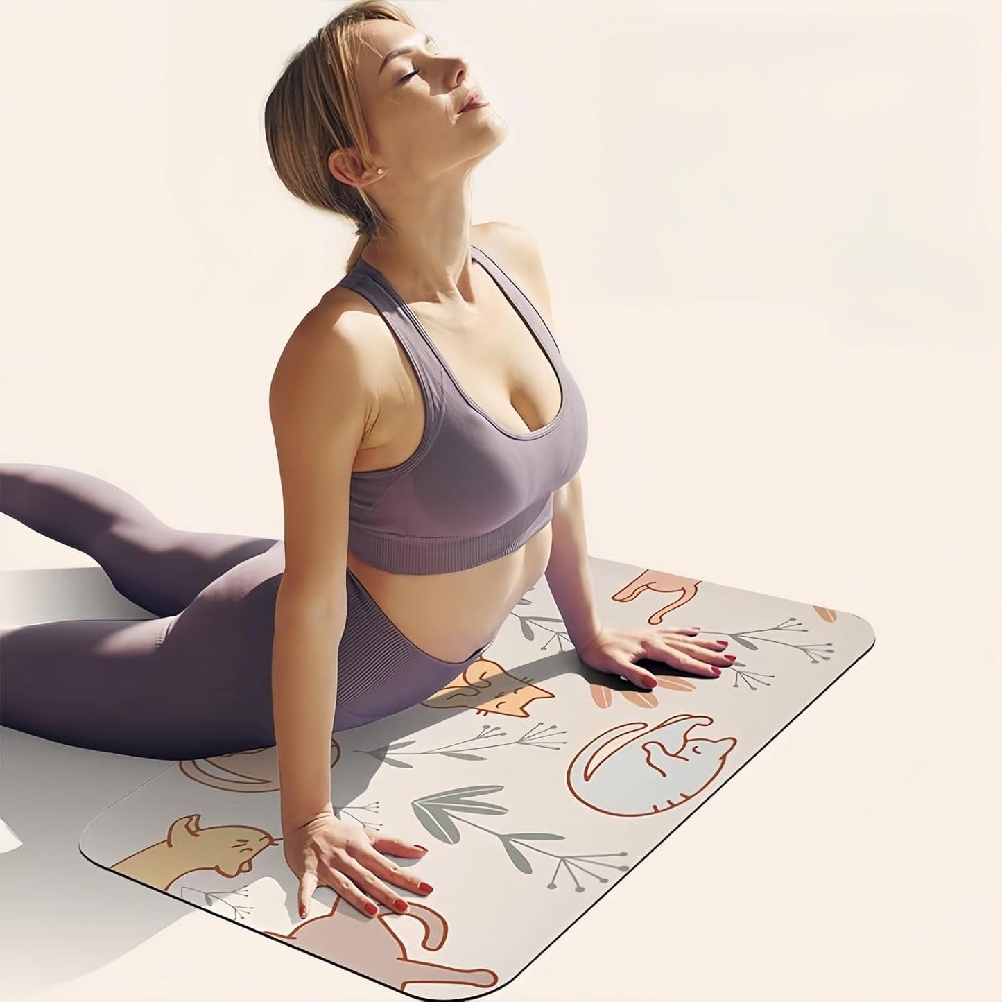 Mini Yoga Mat with Playful Cat Design, Yoga Knee Pads,Double-Sided Non-Slip, Meditation,Exercise Mat for Women&family use,White