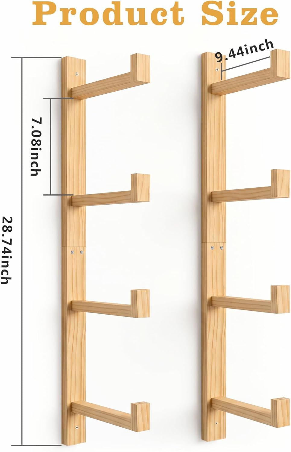 4-Tier Wooden Yoga Mat Holder Wall Mount, Yoga Mat Rack for Home Gym Organization, Wall Storage Hanger for Foam Roller and Fitness Accessories