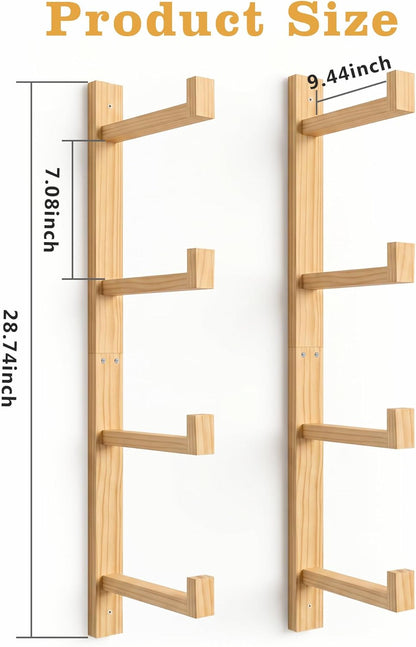 4-Tier Wooden Yoga Mat Holder Wall Mount, Yoga Mat Rack for Home Gym Organization, Wall Storage Hanger for Foam Roller and Fitness Accessories