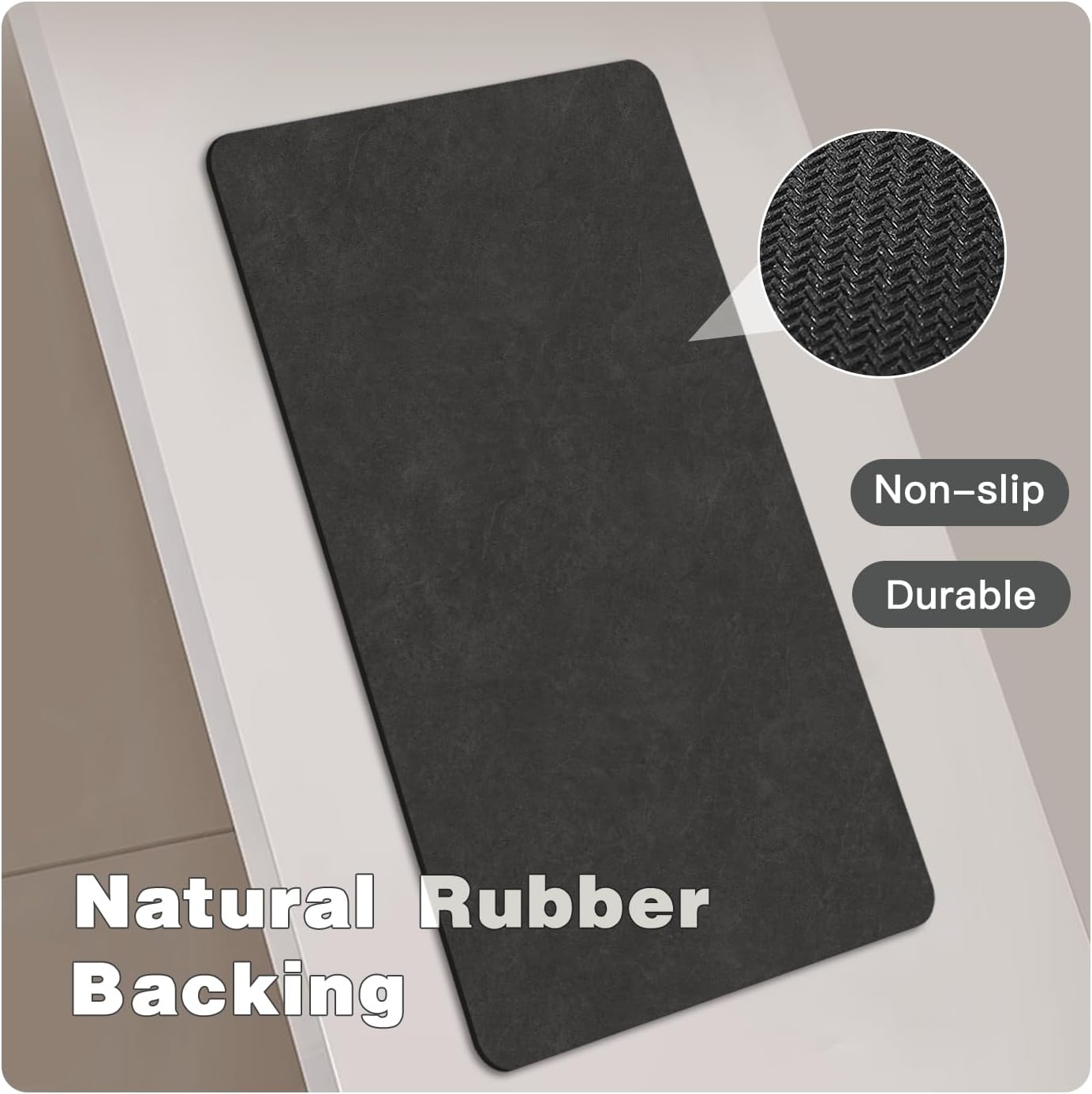 TYUU Bath Mat, Bathroom Rugs Non Slip Washable Thin Absorbent Quick Dry Bath Mat Fits Under Door Bathroom Floor Mat Perfect for Bath, Shower, or Sink 24"x36" Dark Grey