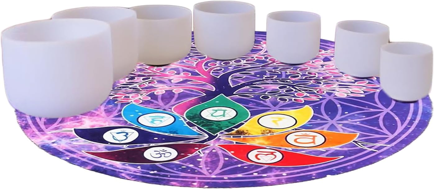 FMTY Crystal Singing Bowls Mat, Round singing bowls Mat Washable healing bowl cusion, Non-Slip Floor Mat Suitable for Sound Bowl Set, 52"Round (52")