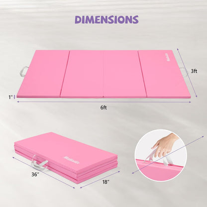 Matladin Folding Gymnastics Mat for Kids, 6'x3'x1"/8'x3'x1" PU Leather Gym Exercise Mats for Tumbling, Cheer, Yoga, Fitness, Pilates and Martial Art
