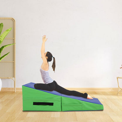 Incline Tumbling Mats yoga mat for Home Gym, Folding Exercise Mat with Non-Slip PU Surface & Handles, Cheese Wedge Mat