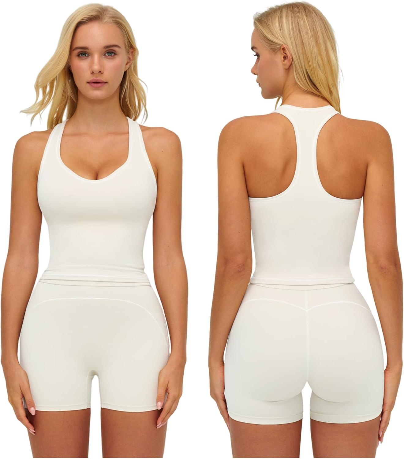 QBGJTD Two Piece Workout Sets for Women Color Block Racerback Tank Tops and High Waist Shorts Gym Yoga Outfits