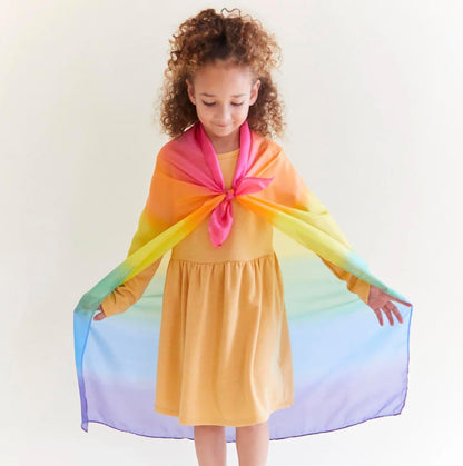 Sarah's Silks - Set of 2 Mini Playsilks, 100% Silk 21" Square Scarf for Dance, Movement and Pretend Play - Rainbow and Starry Night