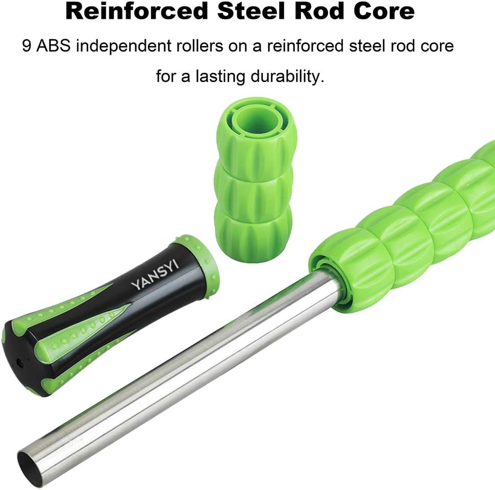 YANSYI Professional 9-Roller Deep Tissue Massage Stick - Portable Muscle Recovery Roller for Athletes, Relieves Post-Workout Soreness & Leg/Back Pain - Portable Physio Tool (Purple)