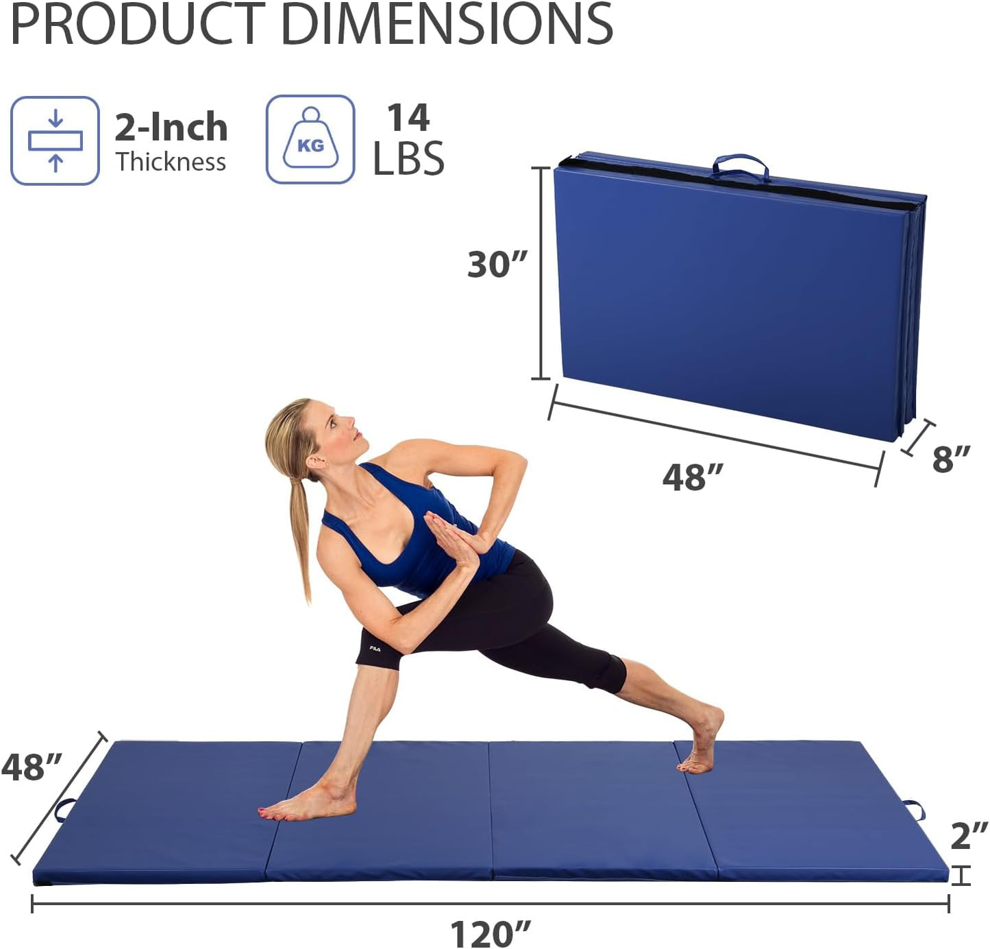 Gymnastics Mat for Tumbling, Folding Tumbling Mat Exercise Mat Gym Mat Tumbling Mats for Kids, Adults, PU Leather Yoga Mat with Carrying Handles
