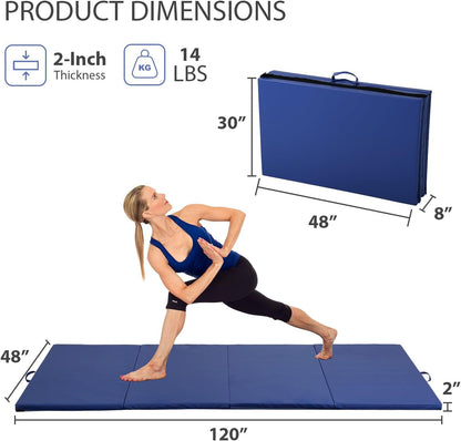 Gymnastics Mat for Tumbling, Folding Tumbling Mat Exercise Mat Gym Mat Tumbling Mats for Kids, Adults, PU Leather Yoga Mat with Carrying Handles