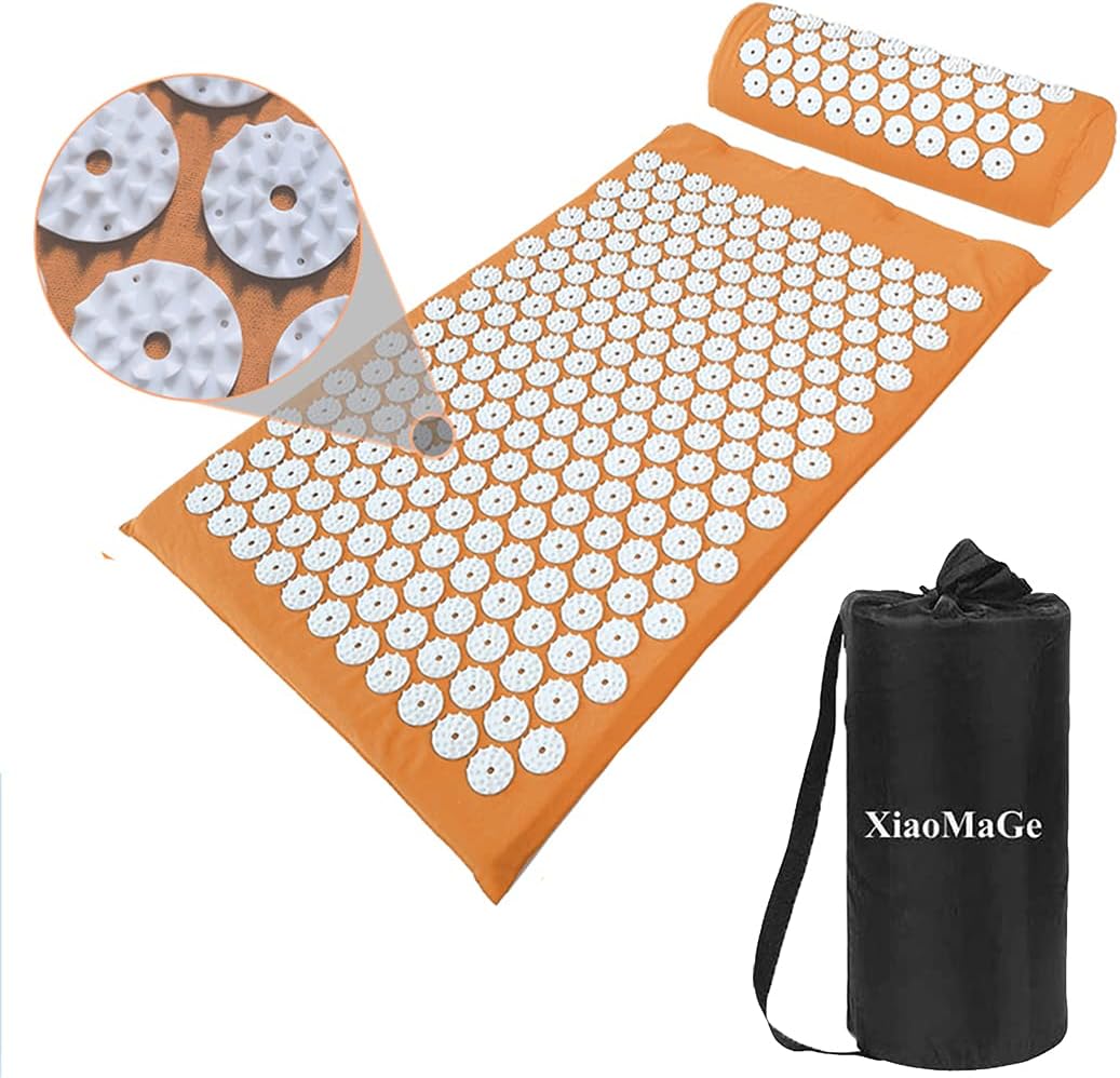 XiaoMaGe Acupressure Mat and Pillow Set with Bag - Large Size 28.7 X 16.5 inch Acupuncture Mat for Neck & Back Pain, Muscle Relaxation Stress Relief, Sciatica Pain Relief Pillow (Black)