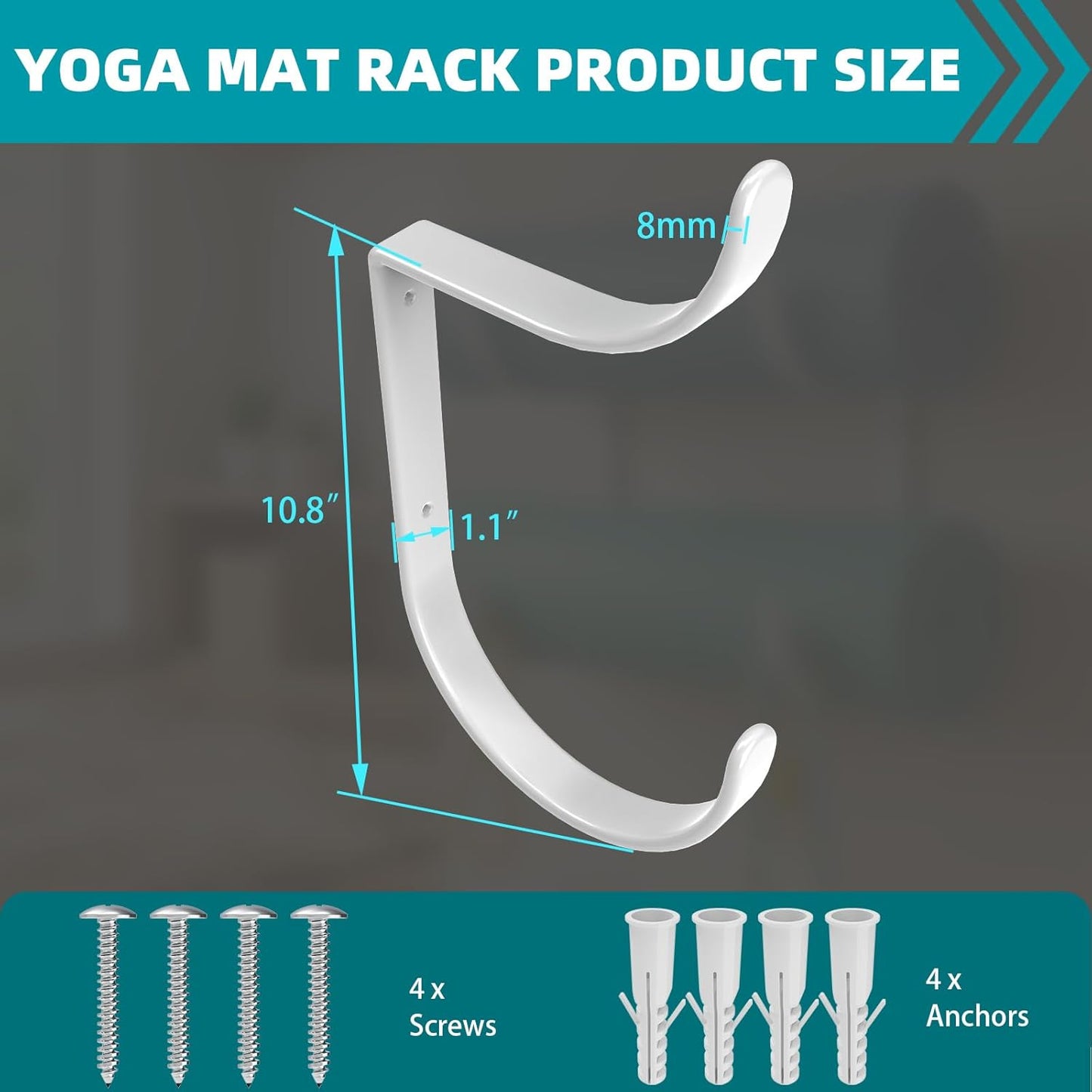 Yoga Mat Holder Wall Mount, No-Tie Pilates Mat Storage Rack with Top Floating Shelf, 4-Tiers Holding Yoga Blocks/Rollers and Exercise Mat, Workout Mat, Home Gym Equipment Accessories