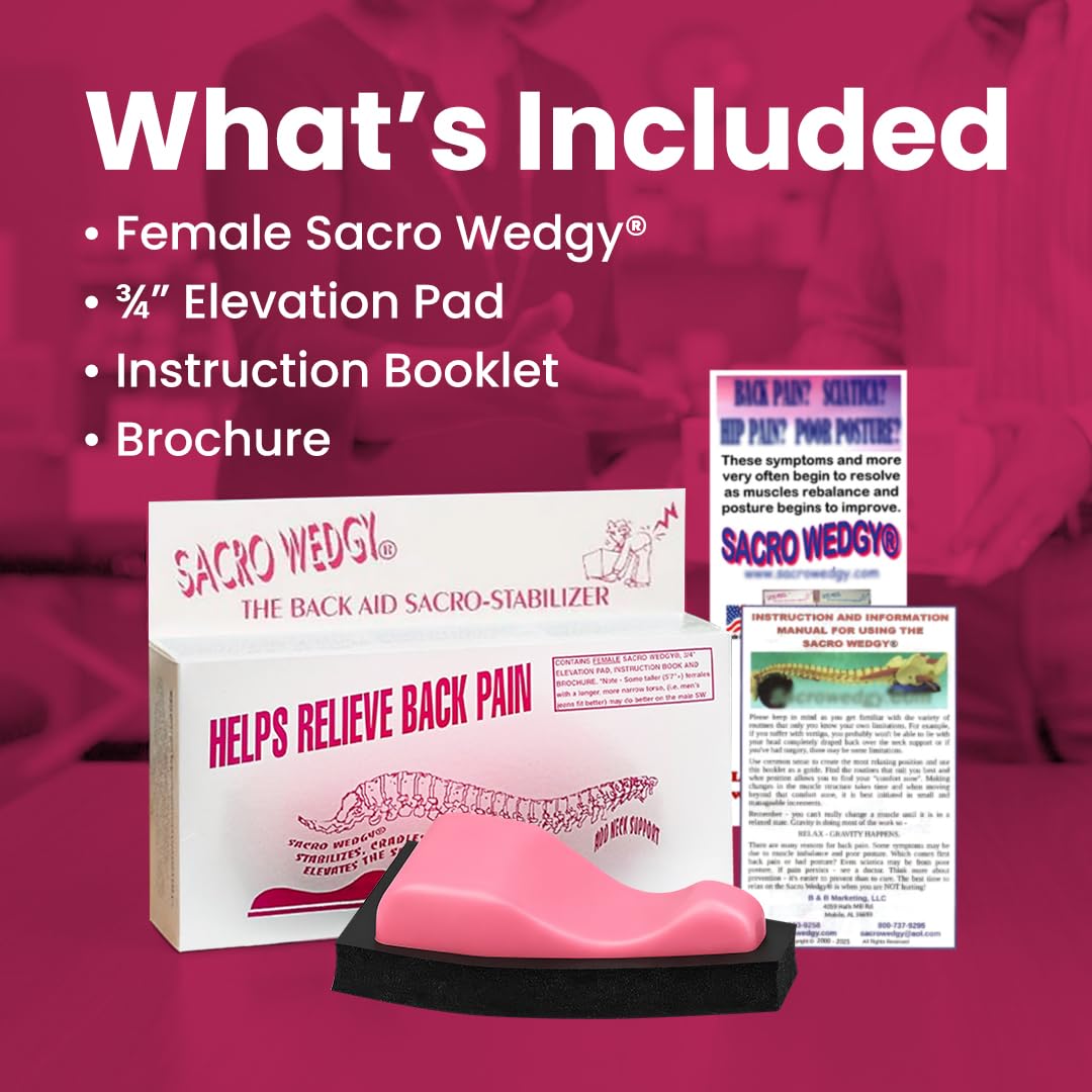Sacro Wedgy® Female Sacrum Support Wedge – Contoured Sacral Positioning Tool with 3/4" Elevation Pad & Instruction Booklet – For Positioning & Relaxation Routines