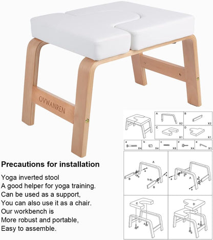 Yoga Headstand Bench- Stand Yoga Chair for Family, Gym - Wood and PU Pads - Relieve Fatigue and Build Up Body (Black)