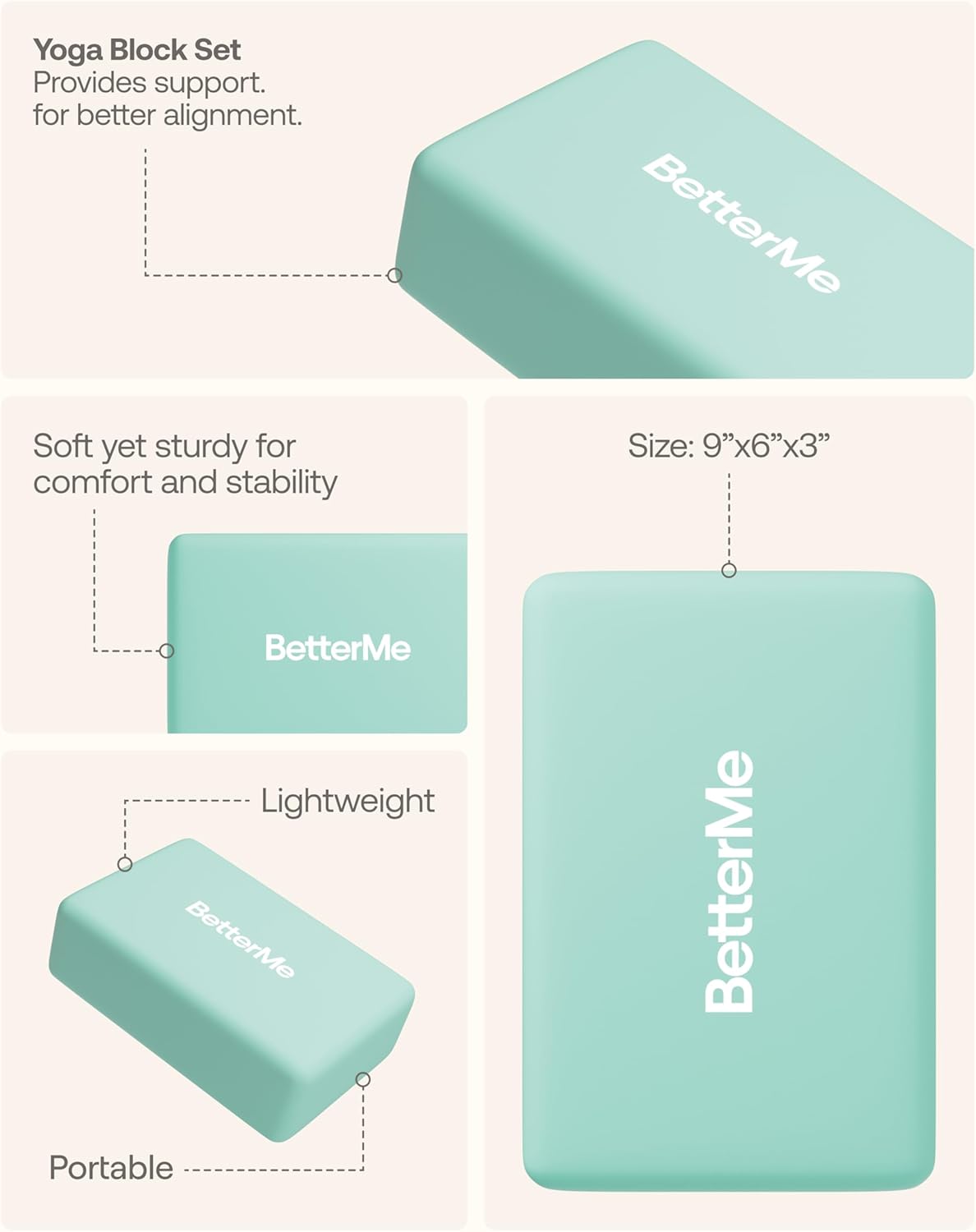 BetterMe Yoga Blocks Set of 2 – High Density Foam Yoga Blocks for Stretching, Pilates & Workouts – Lightweight Non-Slip Exercise Blocks for Flexibility & Balance