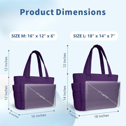 TOPDesign Puffer Tote Bag for Women, Lightweight Puffy Handbag with Compartments, Quilted Shoulder Bag for Work, Travel, Gym - Colors B
