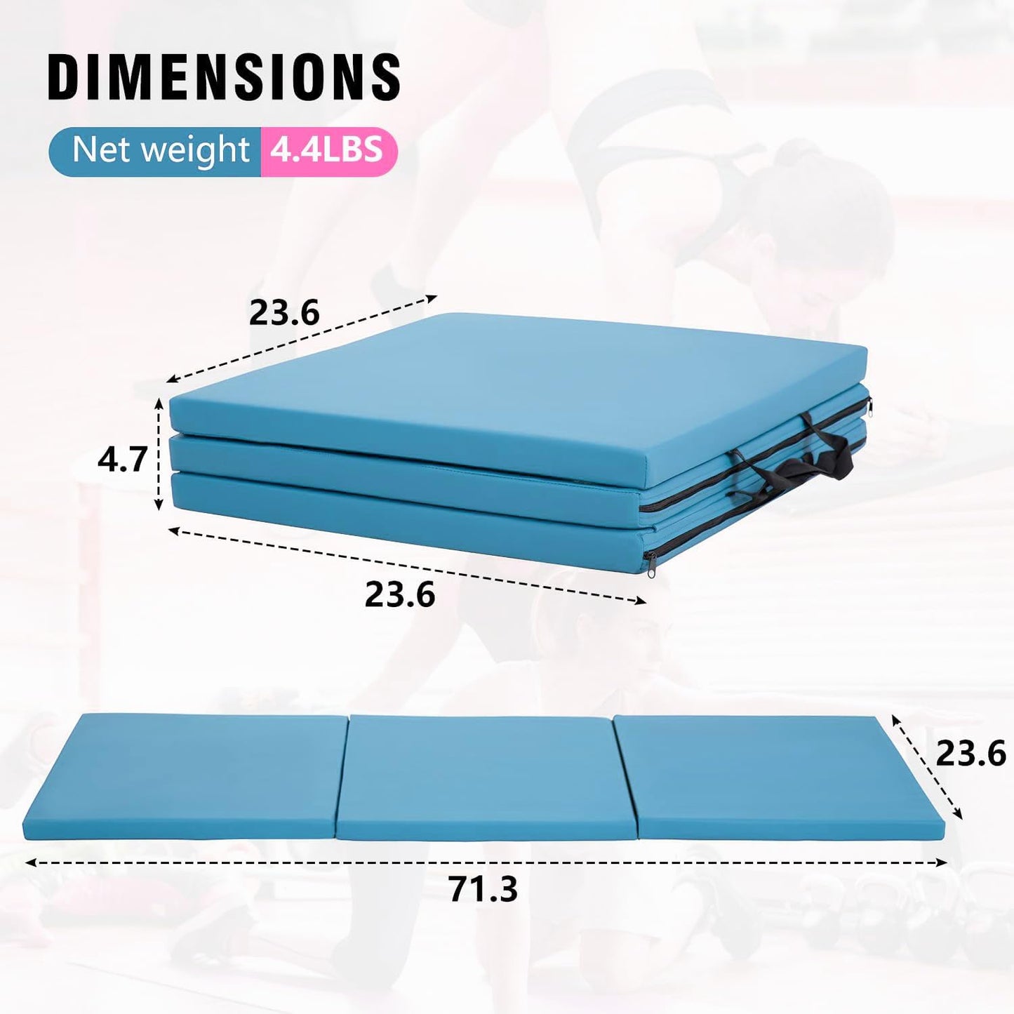 Gymnastics Tumbling Mat Portable Gymnastics Mat Foldable Tumbling Mat 2ft W 6ft L/4ft W 6ft L/4ft W 8ft L/4ft W 10ft Exercise Mat Yoga Mat with Carrying Handles for Yoga Gymnastics