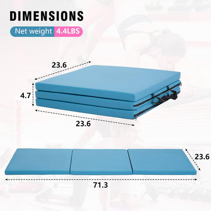 Gymnastics Tumbling Mat Portable Gymnastics Mat Foldable Tumbling Mat 2ft W 6ft L/4ft W 6ft L/4ft W 8ft L/4ft W 10ft Exercise Mat Yoga Mat with Carrying Handles for Yoga Gymnastics