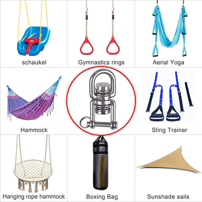 BeneLabel Dual Hanging Rings Hammock Swing Hanger, Swivel Stainless Steel Mounting Bearing Set D Shape Open Loop for Indoor Outdoor Playground Chair Yoga Rope Punching Bag Sandbag