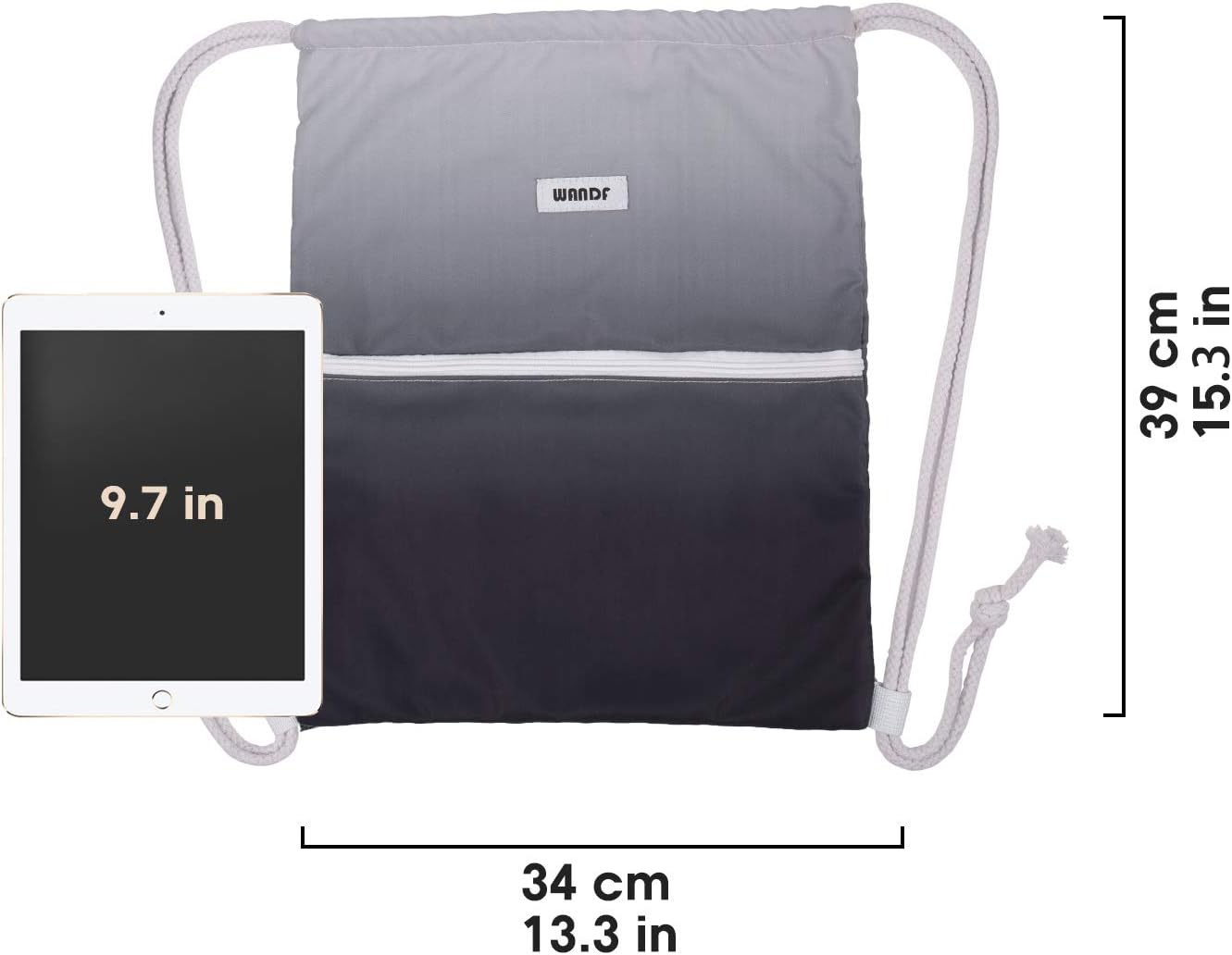 WANDF Drawstring Backpack String Bag Sackpack Cinch Water Resistant Nylon for Gym Shopping Sport Yoga (Black)