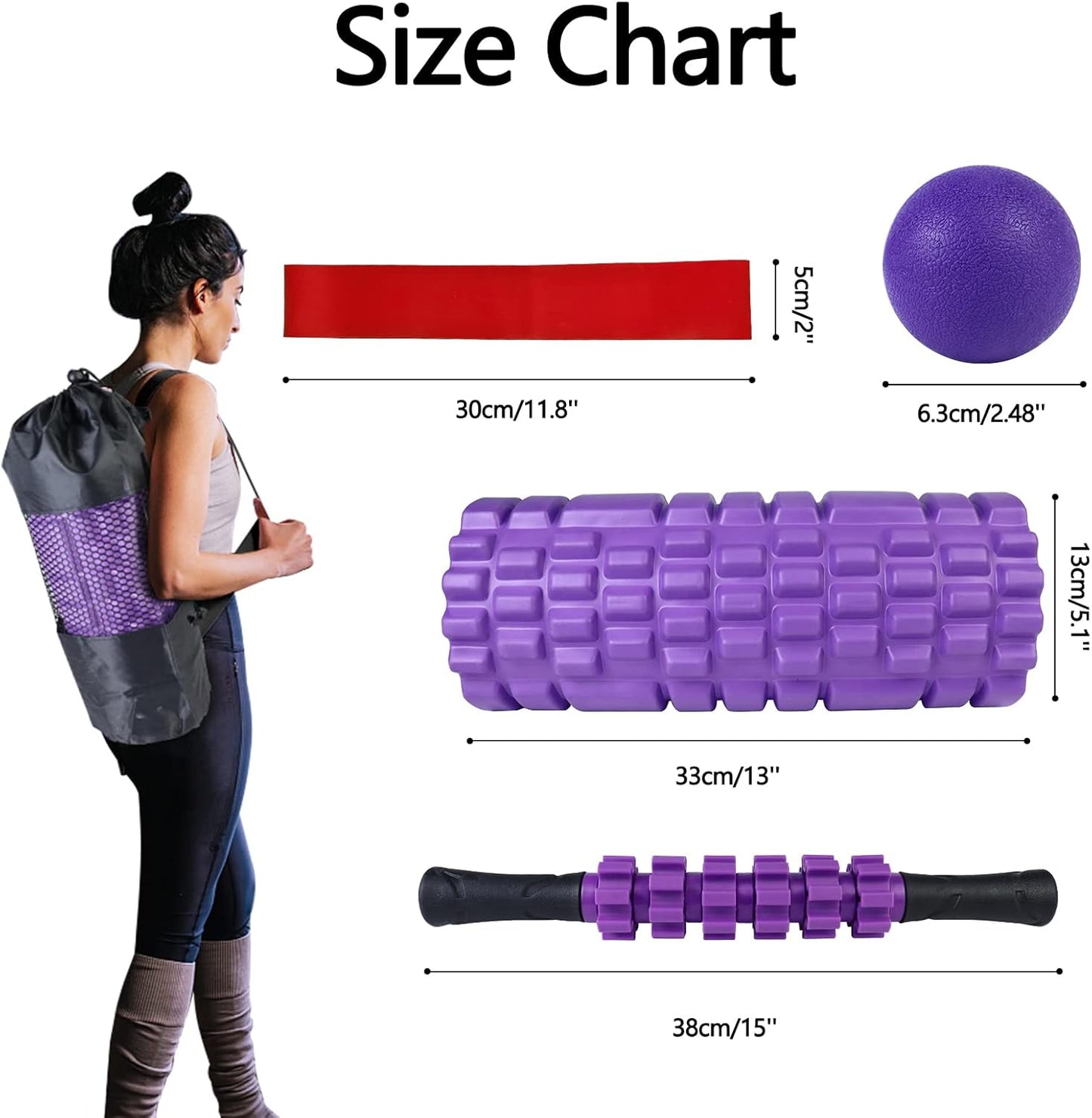 JOYENERGY 5 in 1 Foam Roller Set High Density Foam Roller Patented, Massage Stick, Massage Ball, Resistance Band for Deep Muscle Massage Pilates Yoga, Fitness for Trigger Point Release