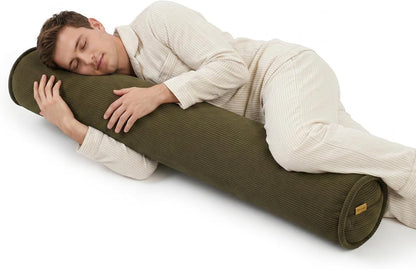 Corduroy Body Pillow, Round Bolster Cylinder Pillow for Adults, Soft Long Support Pillow for Bed & Sofa, Removable Washable Cover,59 x 7.87 Inches,Peacock Blue