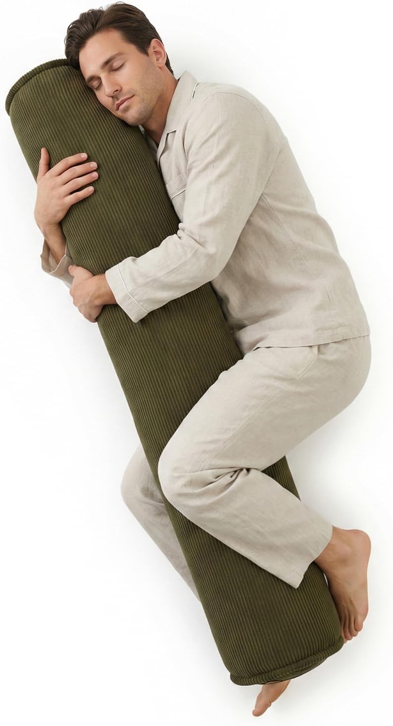 Corduroy Body Pillow, Round Bolster Cylinder Pillow for Adults, Soft Long Support Pillow for Bed & Sofa, Removable Washable Cover,59 x 7.87 Inches,Peacock Blue
