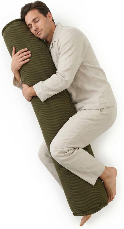Corduroy Body Pillow, Round Bolster Cylinder Pillow for Adults, Soft Long Support Pillow for Bed & Sofa, Removable Washable Cover,59 x 7.87 Inches,Peacock Blue
