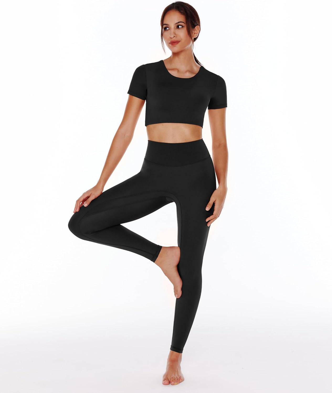 ENERBLOOM Open Back Workout Crop Tops for Women Backless Yoga Shirts Gym Short Sleeve Mild Support Compression Tee with Bra