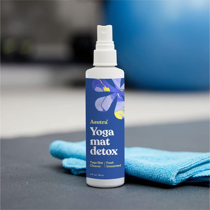 ASUTRA Yoga Mat Cleaner Spray (Peaceful Lavender), 4 fl oz - No Slippery Residue, Organic Essential Oils, Deep-Cleansing for Fitness Gear & Gym Equipment, Microfiber Towel Included