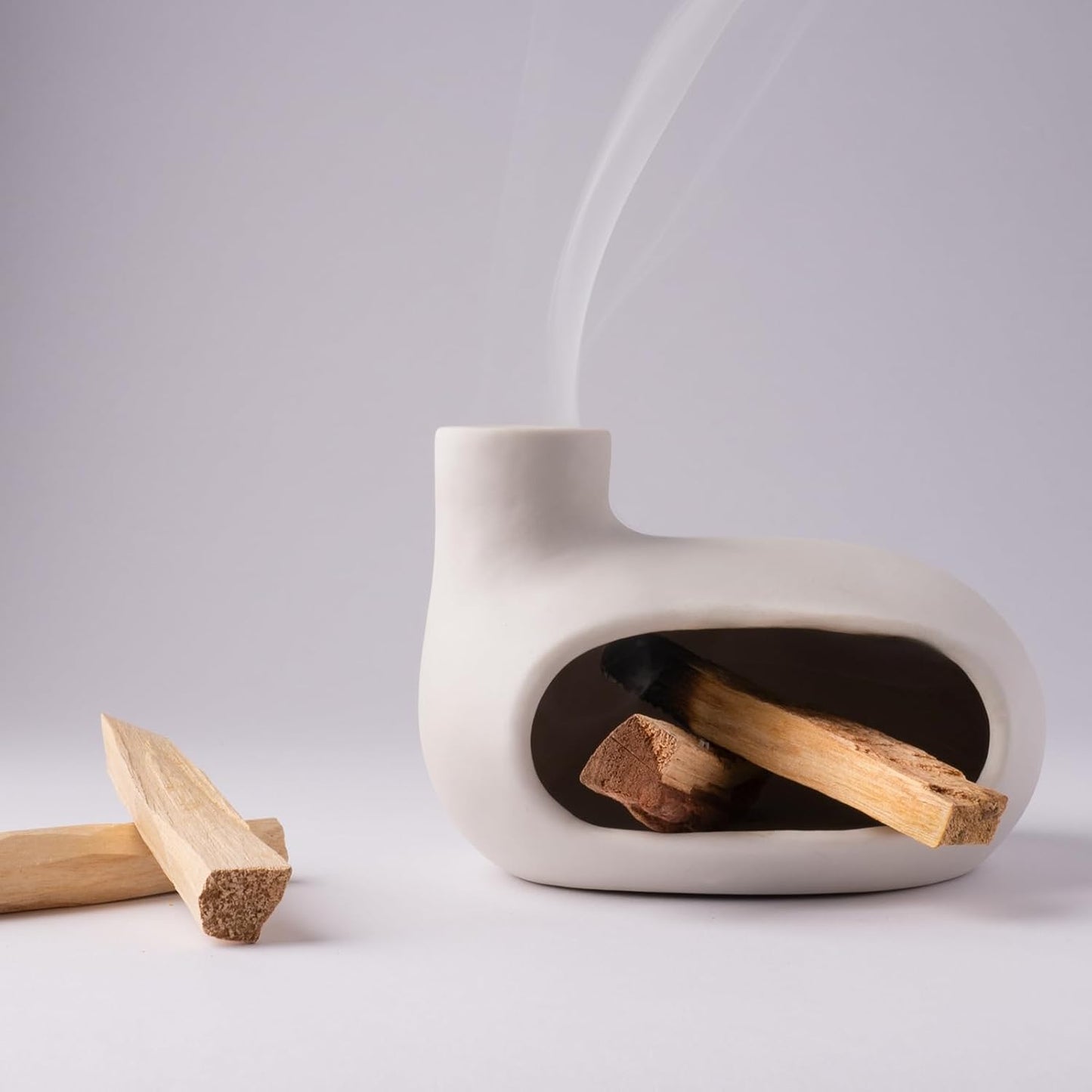 MOUGIGI Terracotta Palo Santo Holder - Modern Chiminea Incense Burner for Yoga, Meditation, and Energy Cleansing - Wood Sticks Dish, Sage Ash Catcher, Smudge Bowl, Cone Burner - Unique Meditation Gift