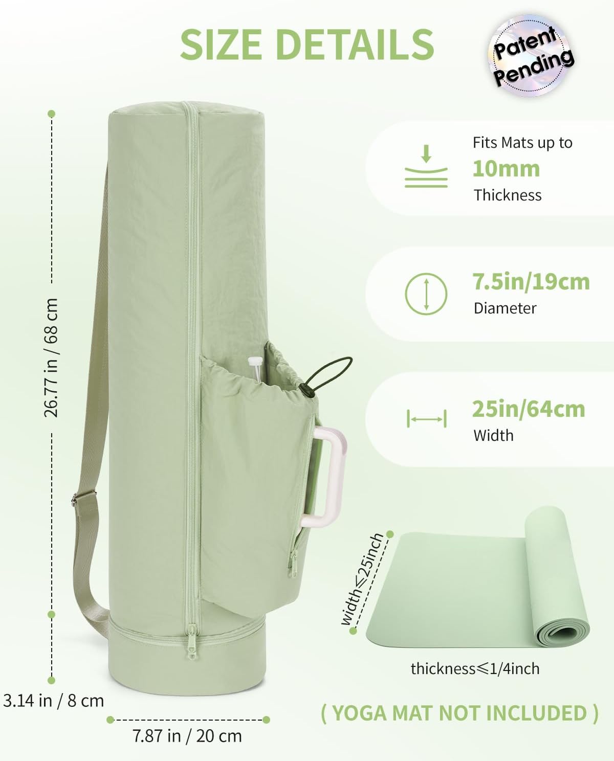 sportsnew Puffy Yoga Mat Bag Yoga Gym Bags for Women Men, Full-Zip Pilates Bag with Wet Pocket & Side Zip Drawstring Pocket Fits Tumblers with Handle, Yoga Mat Storage for Carrier Quick Access