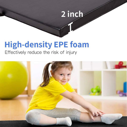 Exercise Mat 2'x6'/4'x8'/4'x10' Gymnastics Mat Folding Gymnastics Tumbling Mats 1.6"-2" Thick PU Leather Yoga Mat Portable With Carrying Handles for home Workout outdoor Yoga Pilates