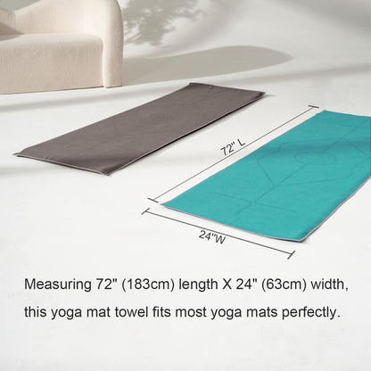 Yoga Mat Towel with Alignment Lines, 72"x 24" Mat-Sized, Anti-Slip Cover for Hot Yoga Pilates Exercise Fitness with Mesh Storage Bag (Dark Grey)