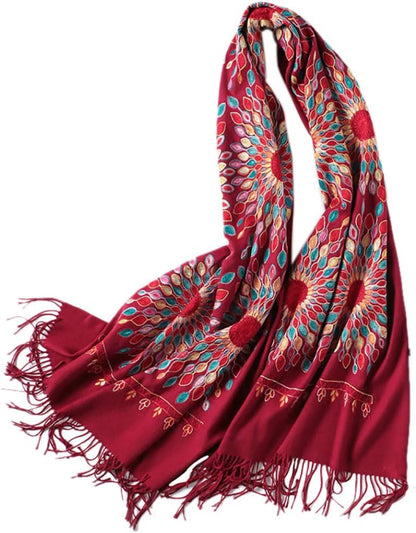 Urban CoCo Women's Embroidered Oversize Tassel Shawl Scarf Wraps for Women