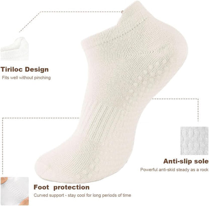 5 Pairs Pilates Socks with Grips for Women Non Slip Grip Yoga Crew Socks for Barre Hospital Barefoot Workout