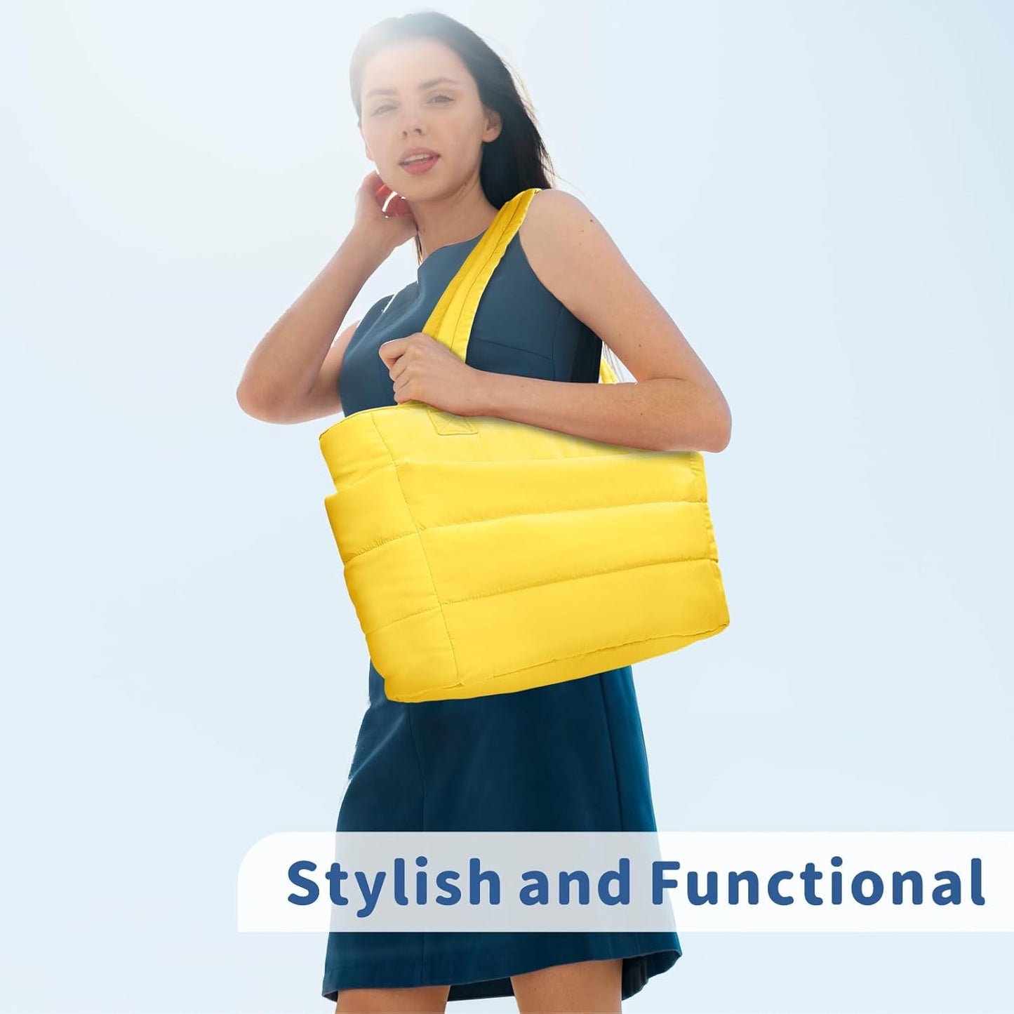 TOPDesign Puffer Tote Bag for Women, Lightweight Puffy Handbag with Compartments, Quilted Shoulder Bag for Work, Travel, Gym - Colors B