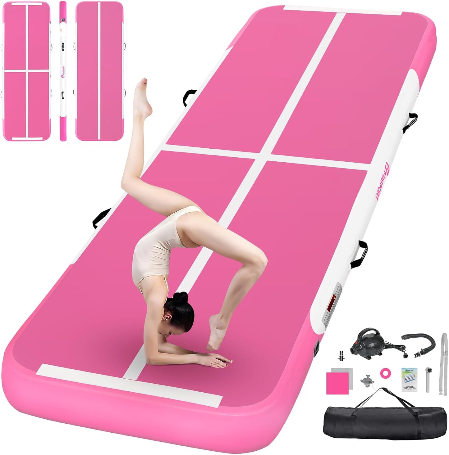 FBSPORT Inflatable Air Gymnastics Mat Training Mats 4/8 inches Thickness Gymnastics Tracks for Home Use/Training/Cheerleading/Yoga/Water with Pump